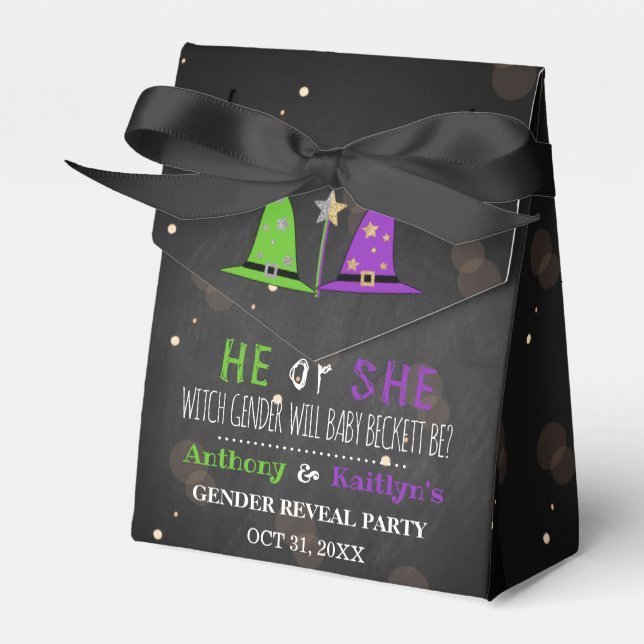 Halloween Witch Gender Reveal Party Presentaskar (Framsidan Sidan)