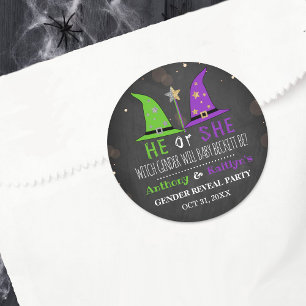 Halloween Witch Gender Reveal Party Runt Klistermärke