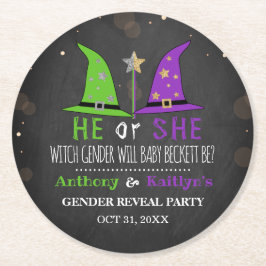 Halloween Witch Gender Reveal Party Underlägg Papper Rund