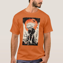 Halloween Witch Ghoul Woodblock-Stil T Shirt