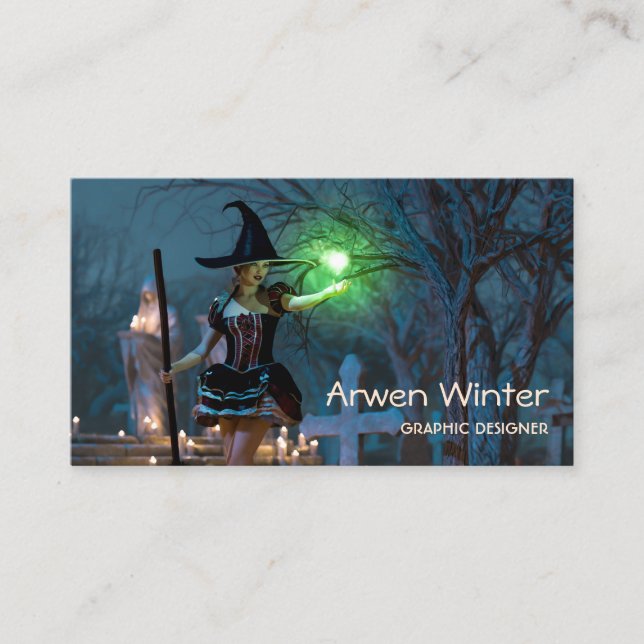 Halloween Witch Girl i Affärskortet Forest Visitkort (Framsida)