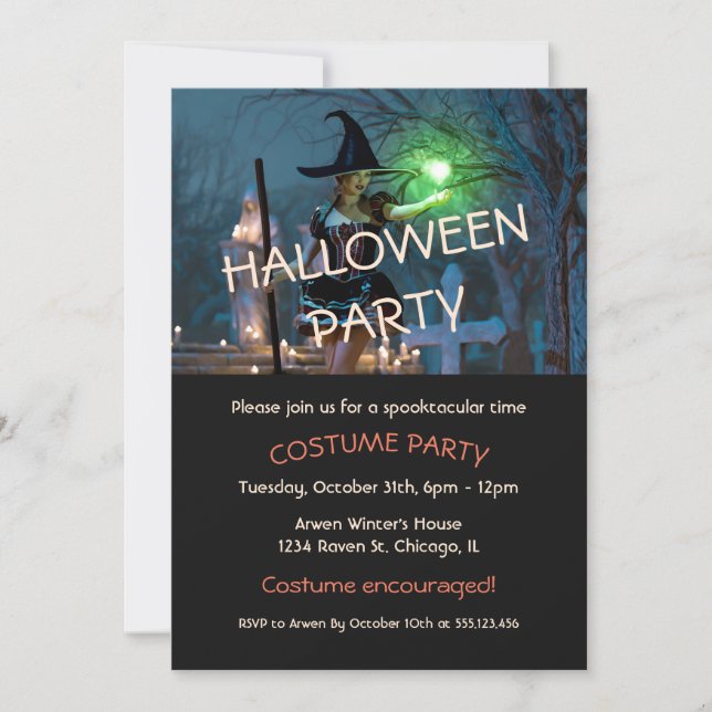 Halloween Witch Girl i skogsinbjudan Inbjudningar (Framsida)