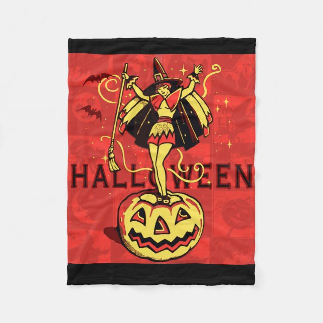 Halloween Witch Girl (vintage) Fleecefilt (Framsidan)