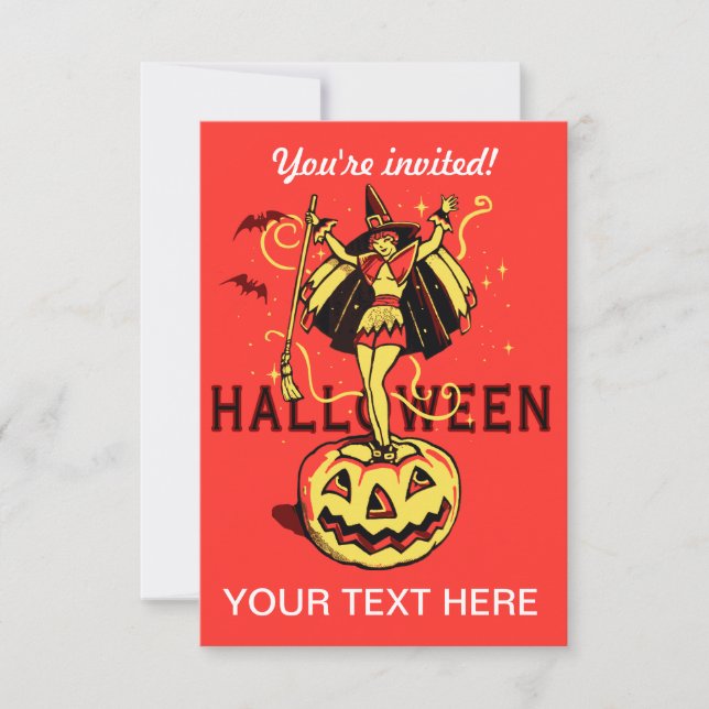 Halloween Witch Girl (vintage) Inbjudningar (Framsida)