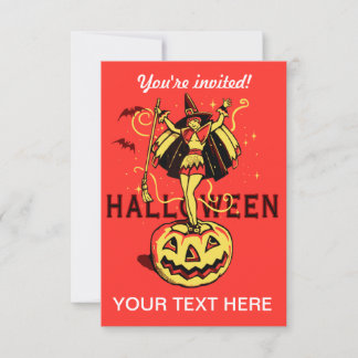 Halloween Witch Girl (vintage) Inbjudningar