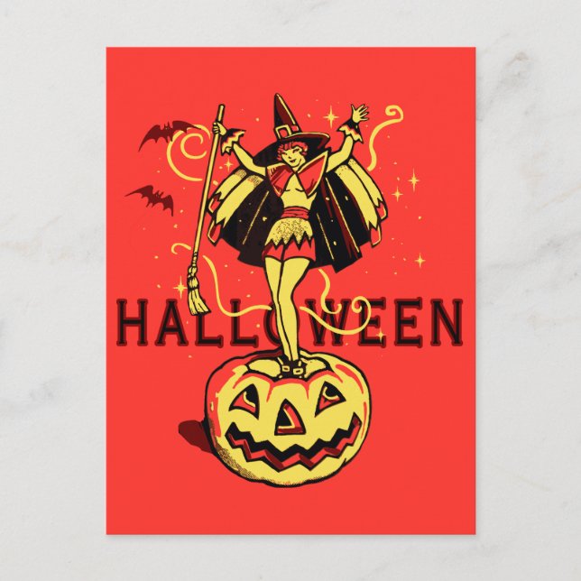 Halloween Witch Girl (vintage) Vykort (Framsida)