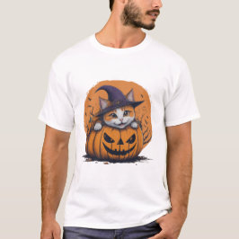 Halloween Witch Hat Cat in Pumpkin Spooky Season T Shirt