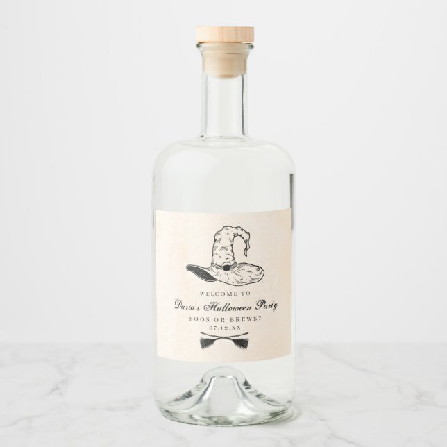 Halloween Witch Hat Label Spritflaskor Etikett (Framsida)