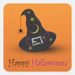 Halloween Witch Hat med Spider Fyrkantigt Klistermärke