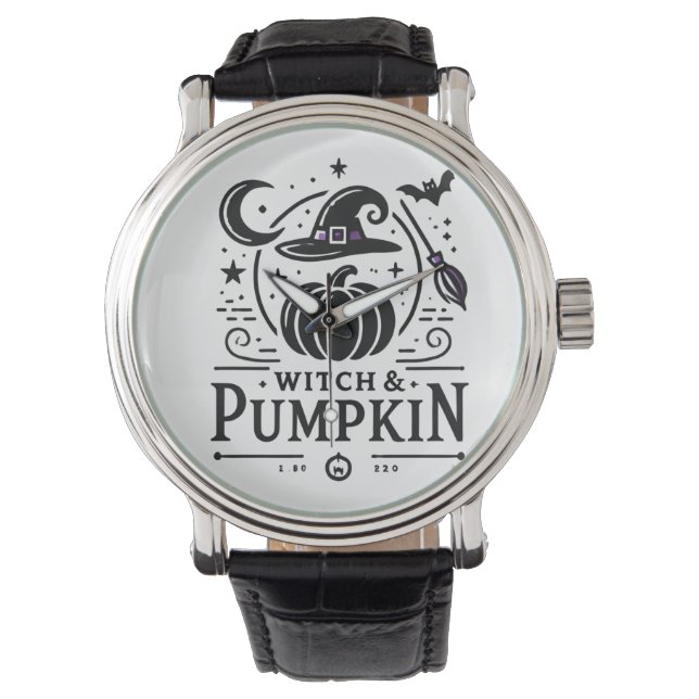 Halloween Witch Hat och Pumpkin Design Magic Art Armbandsur (Framsida)