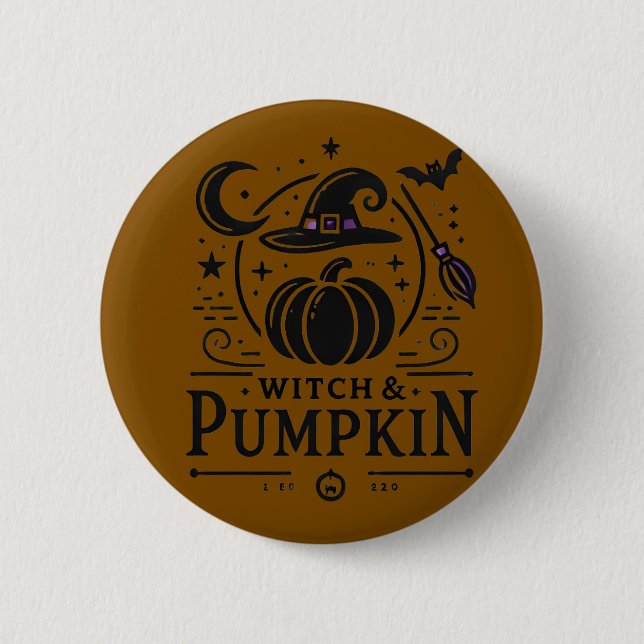 Halloween Witch Hat och Pumpkin Design Magic Art Knapp (Framsida)