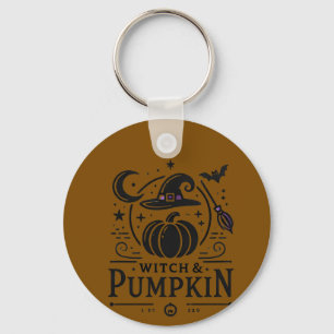 Halloween Witch Hat och Pumpkin Design Magic Art Nyckelring