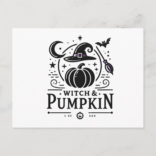 Halloween Witch Hat och Pumpkin Design Magic Art Vykort (Framsida)