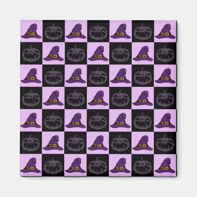 Halloween Witch Hat Pumpkin Ansikte Spooky Mönster Magnet (Framsidan)