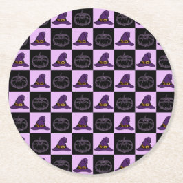 Halloween Witch Hat Pumpkin Ansikte Spooky Mönster Underlägg Papper Rund