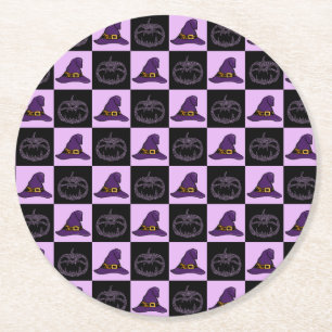 Halloween Witch Hat Pumpkin Ansikte Spooky Mönster Underlägg Papper Rund