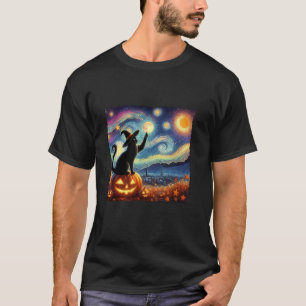Halloween Witch Hat Starry Night Cat Van Gogh Cat T Shirt