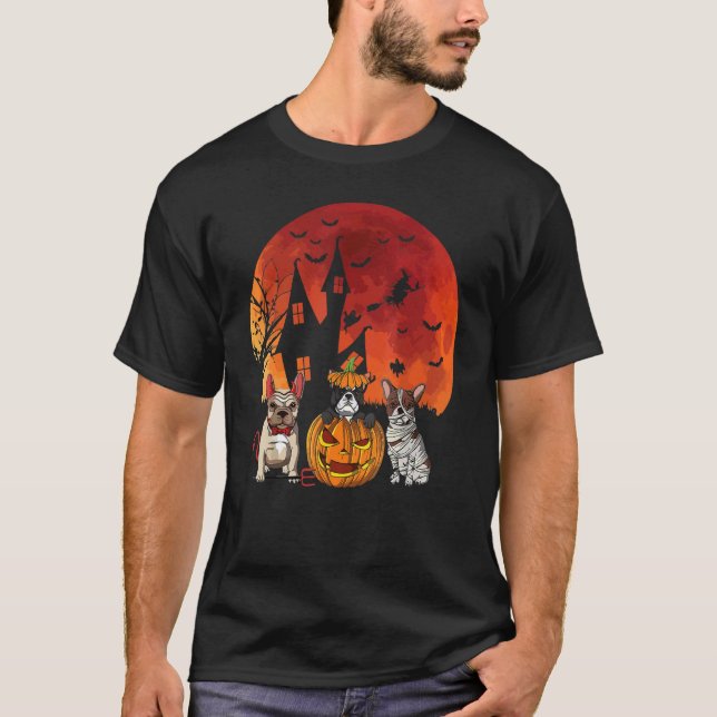 Halloween Witch Haunted Castle Hund T Shirt (Framsida)