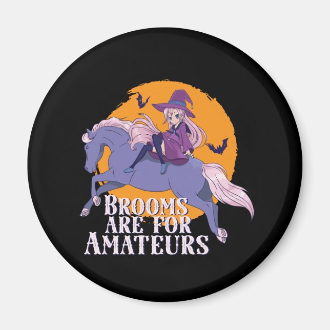 Halloween Witch Horse Lover Cute Anime Girl Magnet (Framsidan)