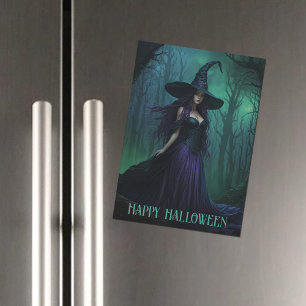 Halloween Witch i Lila- och Black Magnetic Card