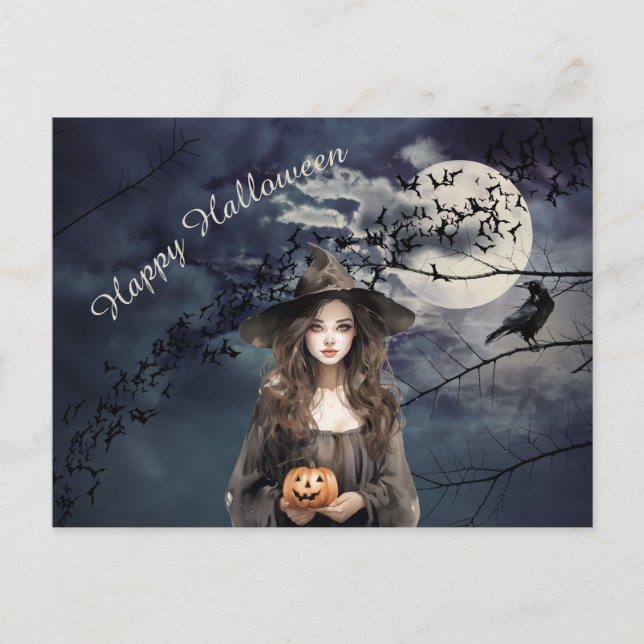 Halloween Witch i Moonlight Vykort (Framsida)
