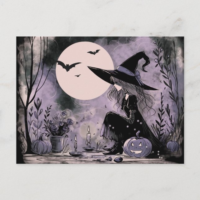 Halloween Witch Illustration Helg Vykort (Framsida)