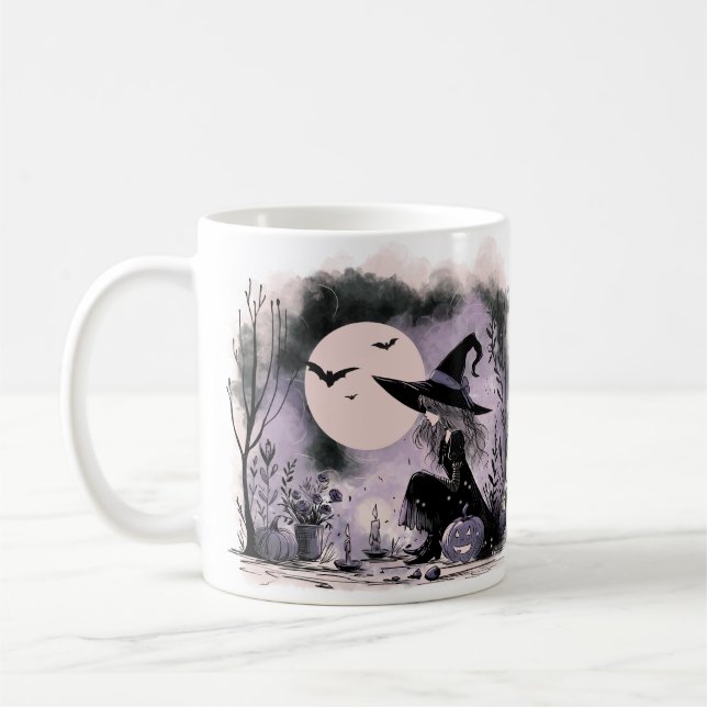 Halloween Witch Illustration Kaffemugg (Vänster)