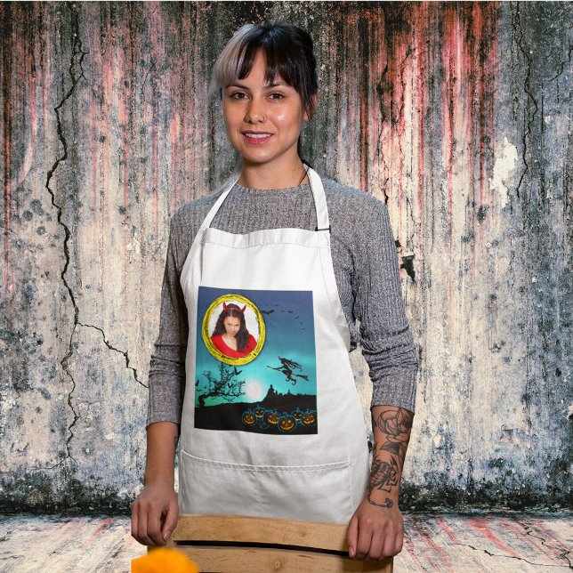 Halloween Witch, Jack o'Lanternor, Photo Ram Förkläde (Halloween Witch, Jack o' Lanterns, Photo Frame Adult Apron)