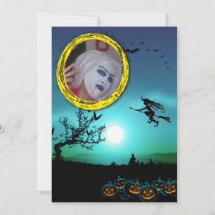 Halloween Witch, Jack o'Lanternor, Photo Ram Inbjudningar