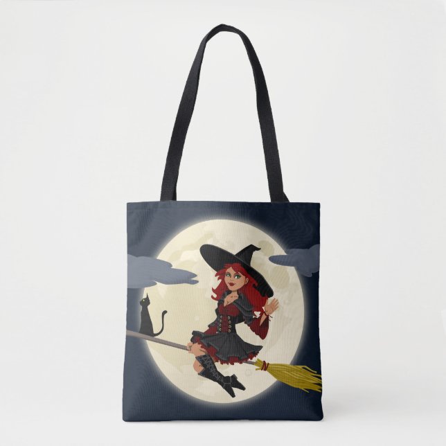 Halloween Witch, Katt och Måne Tygkasse (Framsida)