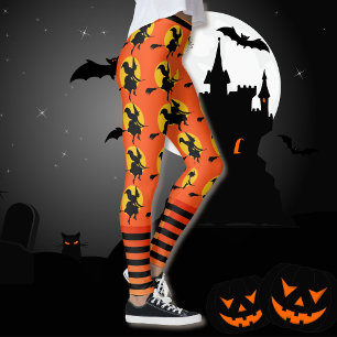 Halloween Witch Leggings Womens Orange Yoga Byxor