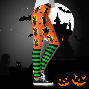 Halloween Witch Leggings Womens Orange Yoga Byxor