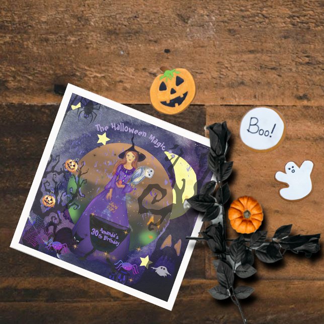 Halloween Witch Lila Födelsedagsfest Pappersservett (Halloween Witch Purple Birthday Party Napkins)