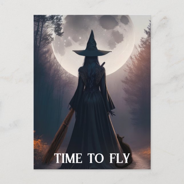 Halloween Witch Måne Black Cat Whimsigoth Anpassni Vykort (Framsida)