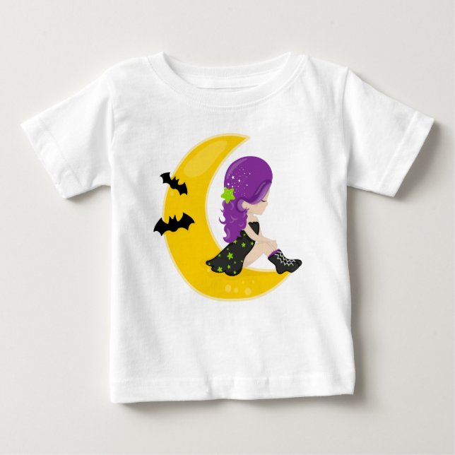 Halloween, Witch Måne, Fladdermus, Bus eller godis T Shirt (Framsida)