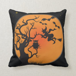 Halloween Witch Måne Fladdermus Decorative Orange  Kudde