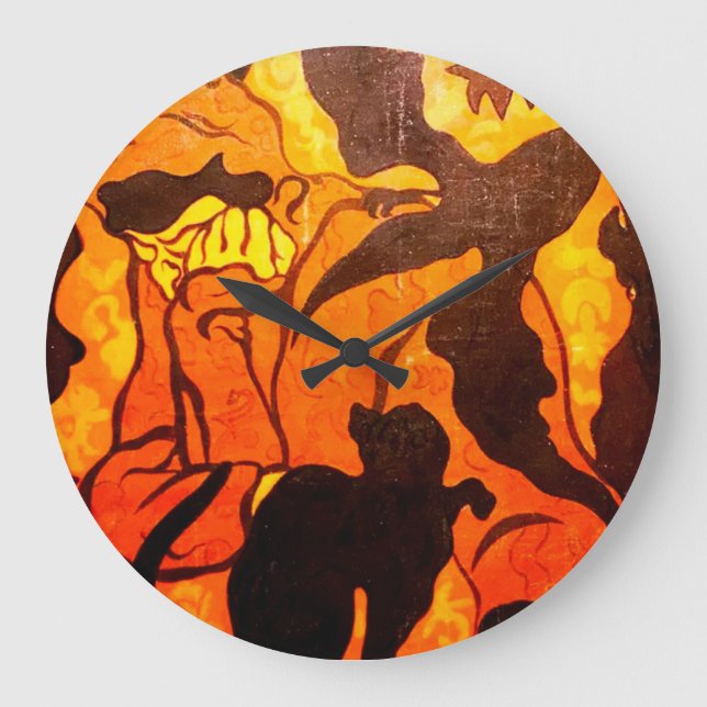 Halloween Witch med Black Cat Clock Stor Klocka (Framsida)