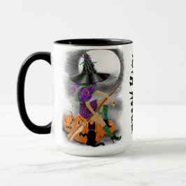 Halloween Witch med Black Cat Mugg