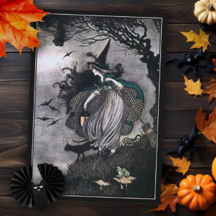 Halloween Witch med Black Cat och Fladdermus Kort