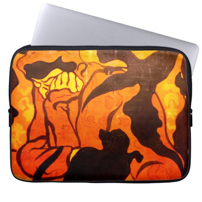 Halloween Witch med en svart katt Laptop Fodral (Framsidan)