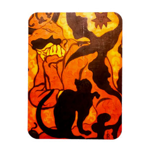 Halloween Witch med en svart katt Magnet