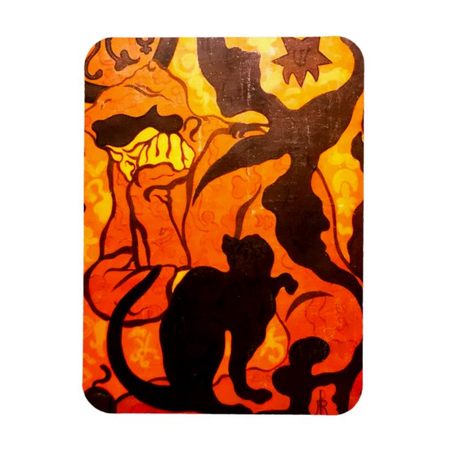 Halloween Witch med en svart katt Magnet (Vertikal)