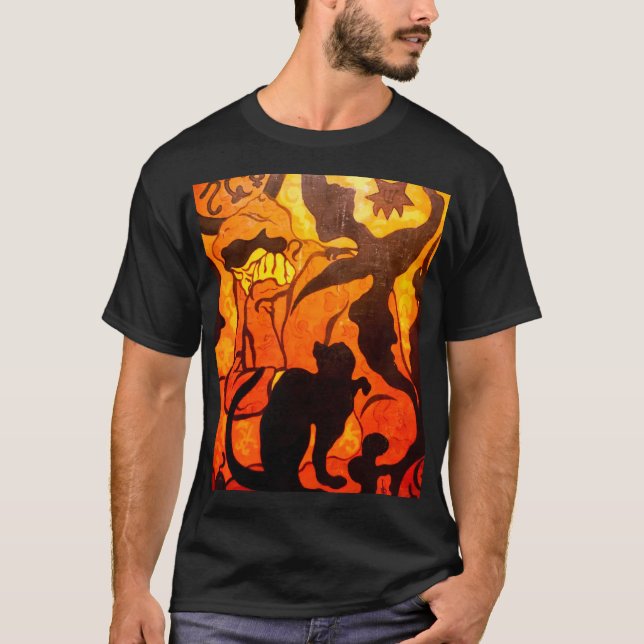 Halloween Witch med en svart katt T Shirt (Framsida)