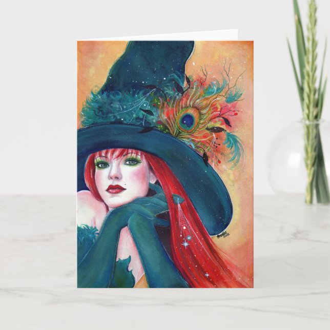 Halloween Witch med Feather-kort av Renee Lavoie Kort (Framsida)