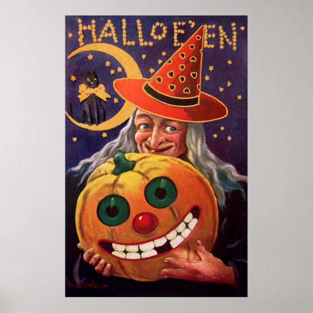 Halloween Witch med Funny Pumpkin Poster (Framsidan)