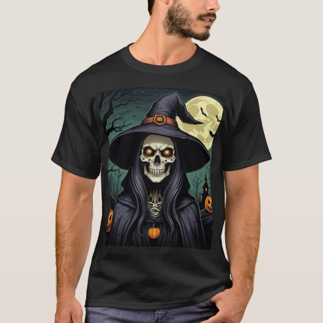 Halloween Witch med Glowing Ögon T Shirt (Framsida)