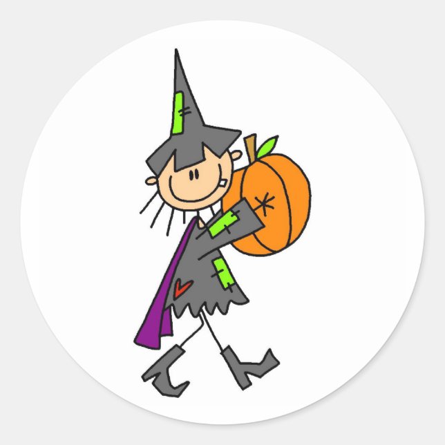 Halloween Witch med Pumpkin Runt Klistermärke (Framsida)