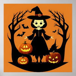 Halloween Witch med Pumpkins in Spooky Setting Poster