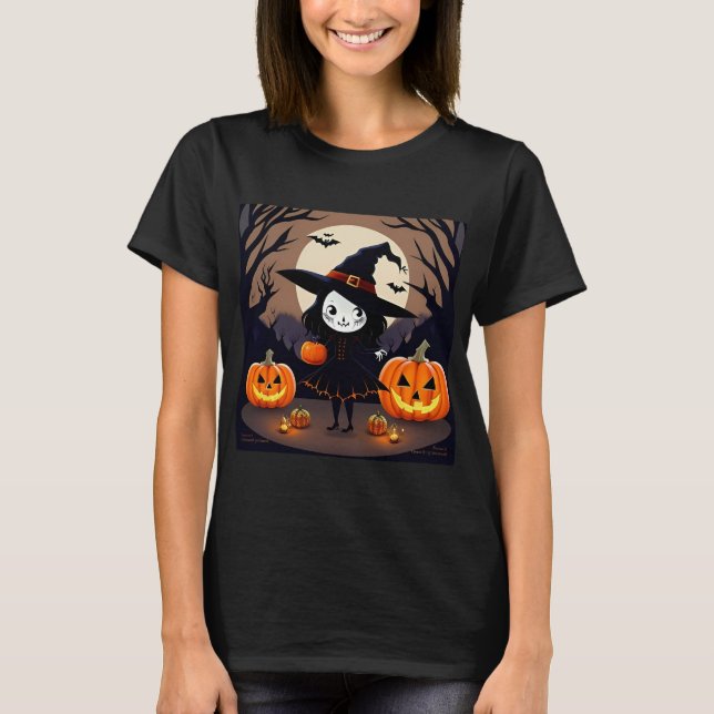 Halloween Witch med Pumpkins T Shirt (Framsida)