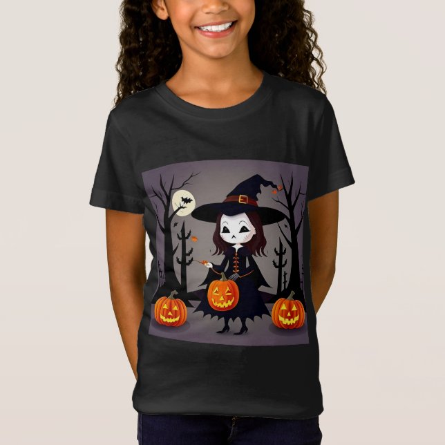 Halloween Witch med Pumpkins T Shirt (Framsida)